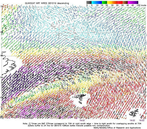 High resolution QuikSCAT scatterometer image