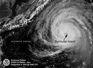 Figure 4 - GOES-12 visible image of
Hurricane Fabian - click to enlarge