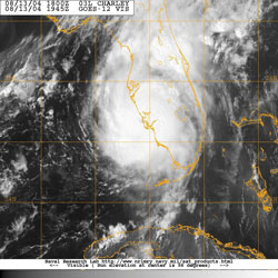 Figure 3 GOES-12 Visible Image of
Hurricane Charley - Click to Enlarge