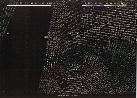 Figure 13. High-resolution QuikScat scatterometer image. Click to enlarge