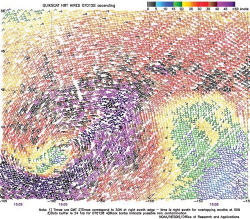 High-resolution QuikScat scatterometer image