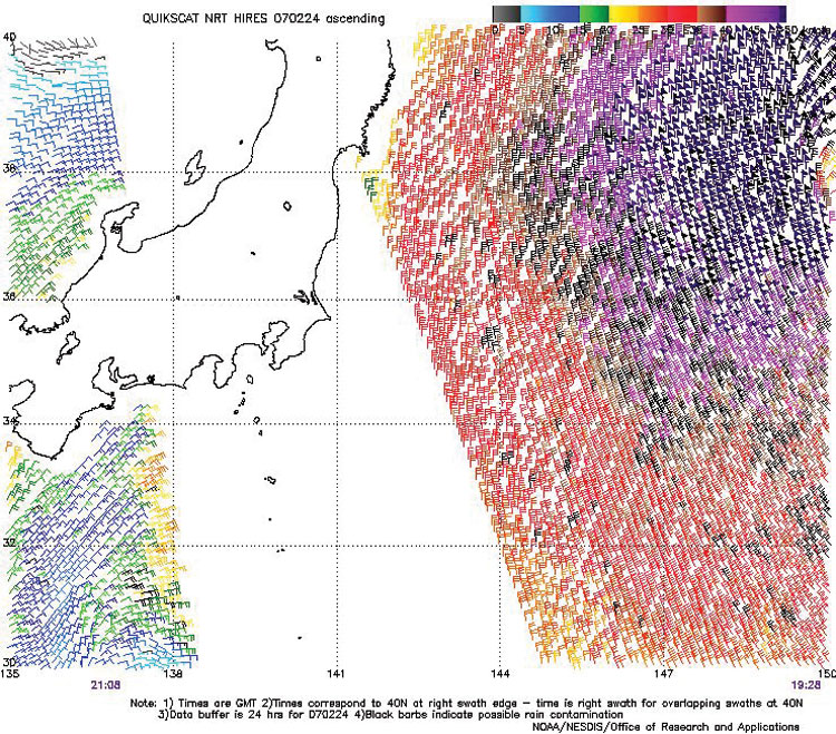 High-resolution QuikScat scatterometer image