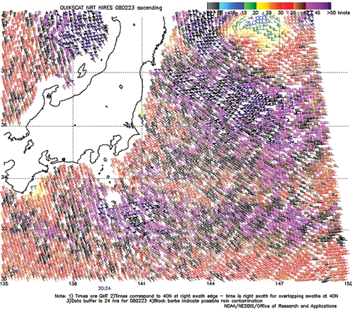 High resolution QuikScat scatterometer image