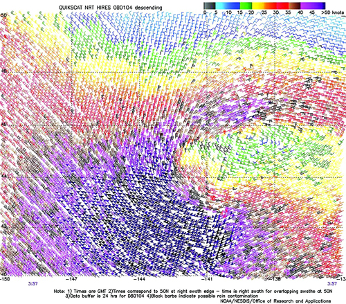 High resolution QuikScat scatterometer image