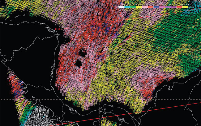 High resolution QuikSCAT pass across the Gulf of Mexico