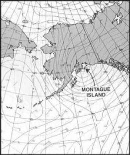 Figure 2. Fleet Numerical Meteorology and Oceanography Center (FNMOC) 
hPa pressure chart for 0600 UT - Click to Enlarge