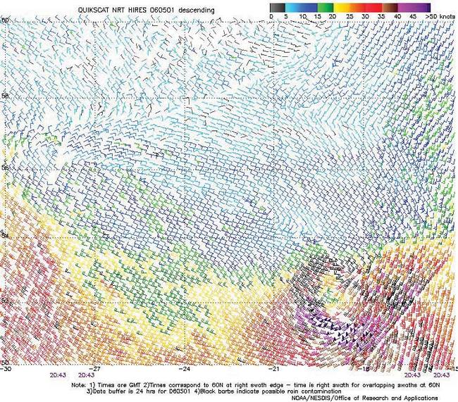 High-resolution QuikScat scatterometer image