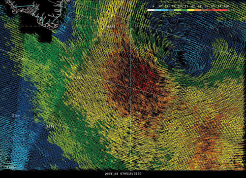 High-resolution QuikScat scatterometer image