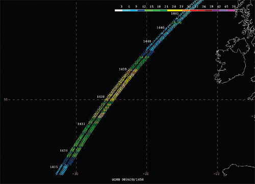 High resolution QuikScat scatterometer image